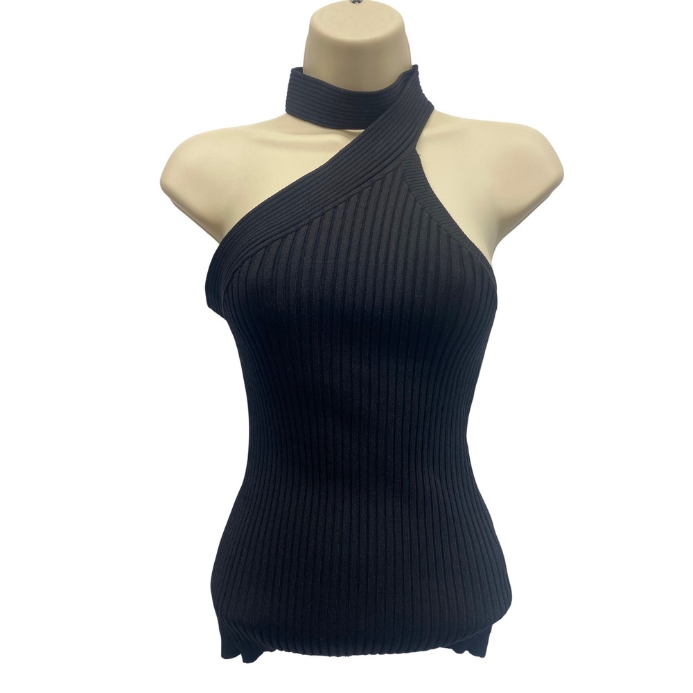 Cache One Shoulder Tank Top Large Silk Blend Ribbed Y2K Chic Party 90s Luxury